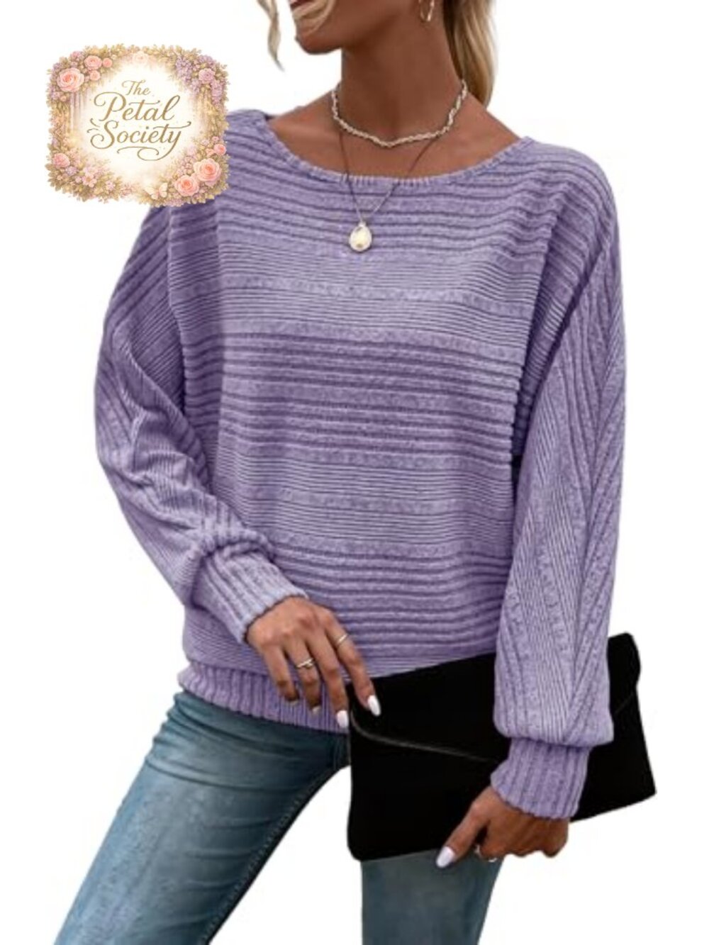 Long Sleeve Tunic Top Pullover Sweater Batwing Sleeve Crew Neck Women